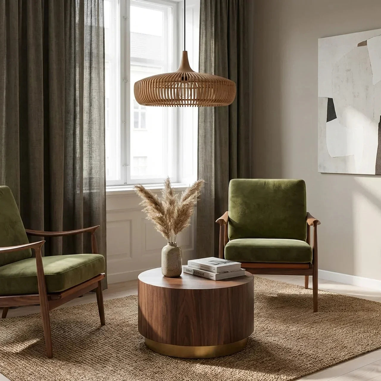 Warm Glow Wood Pendant Light With Minimalist Dome For Modern Interiors And Calm Ambience