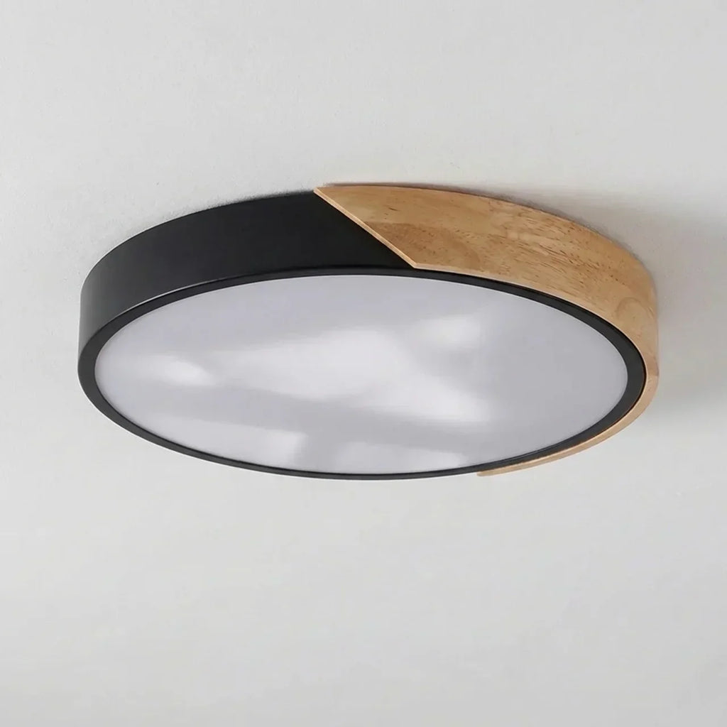 Round Wood Ceiling Light With LED Design And Flush Mount Style For Modern Indoor Living