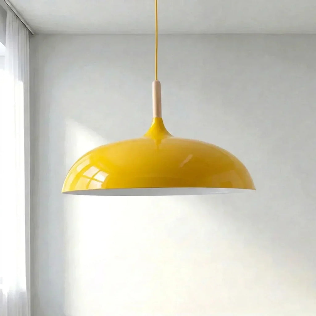 Geometric Sculptural Pendant Light With Metal Shade And Wood Accent For Modern Interiors