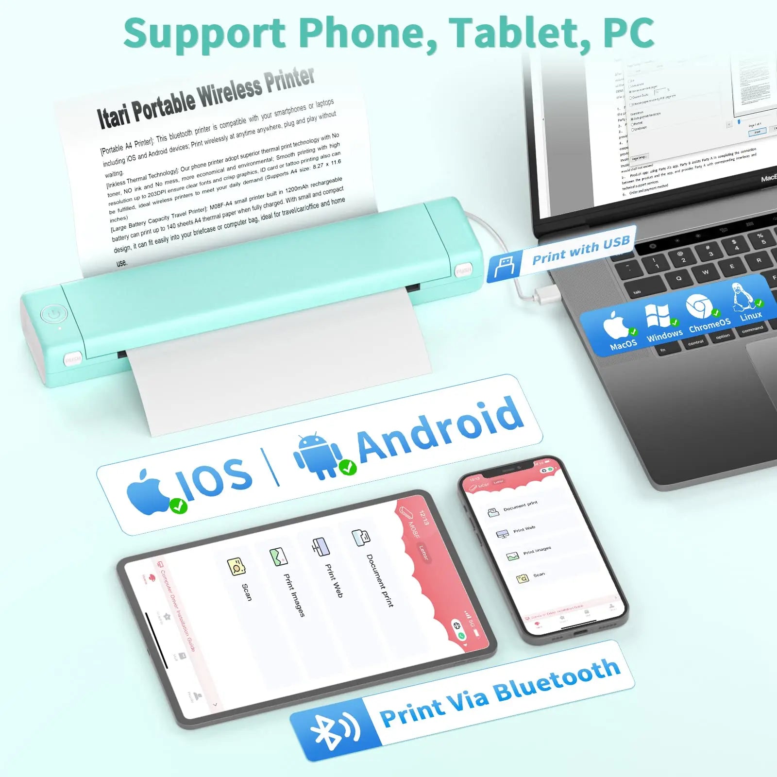 MK500 Inkless Thermal Printer With Bluetooth For Mobile Printing