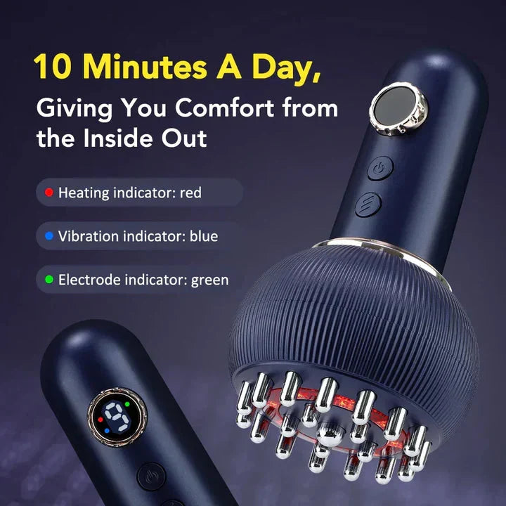 4-in-1-Massagegerät — Wärme, Vibration, Mikrostrom und Rotlicht mit 21 Stahlmassageköpfen