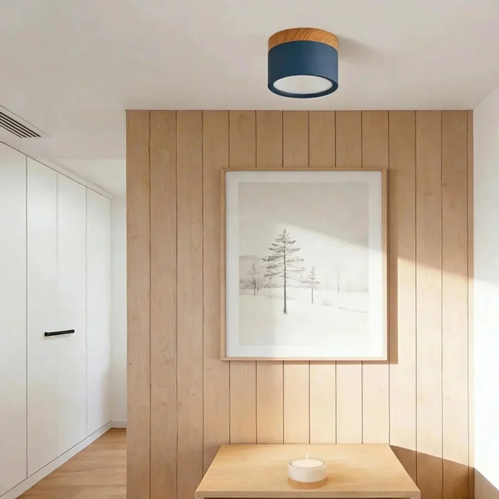 Ceiling Light Fixture Featuring LED In Flush Mount Solid Wood Colour Accent For Modern Homes