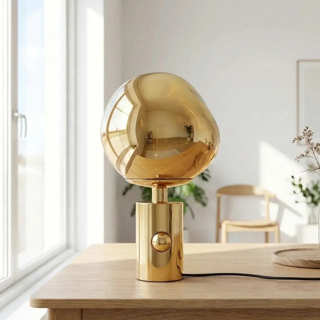 Table Lamp With Sculptural Molten Shade In Melted Acrylic Finish For Indoor Ambient Lighting