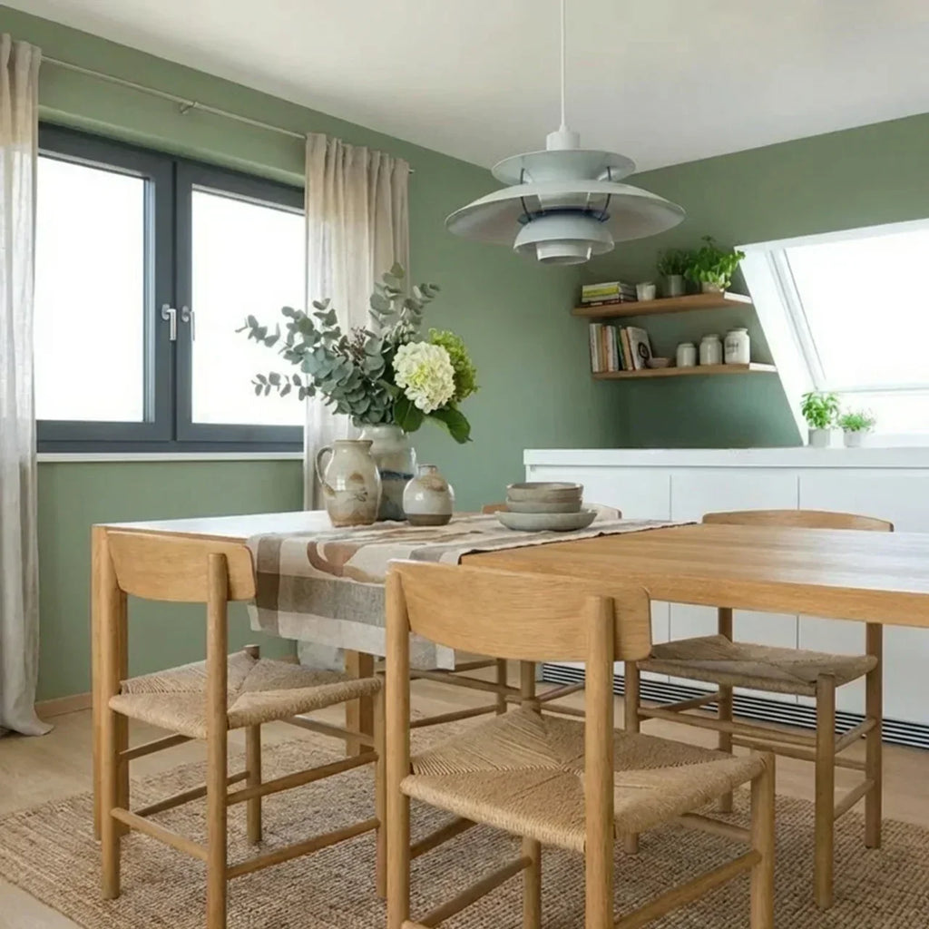 Danish Modern Inspired Pendant Fixture With Layered Shades For Downward Illumination