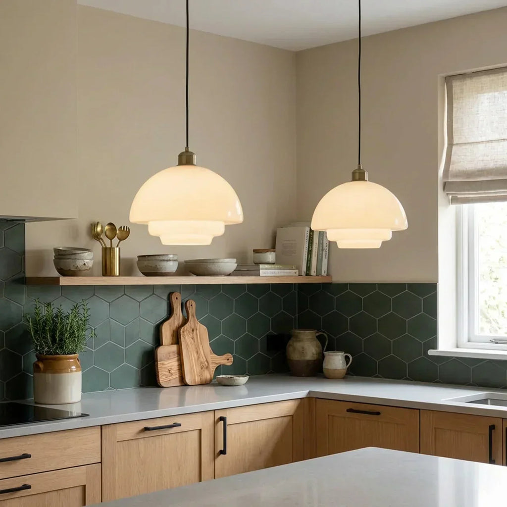 Antique Style Glass Pendant Ceiling Light With Brass Finish Suspension For Interiors