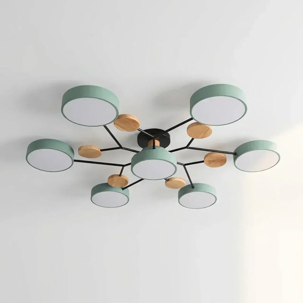 Branching Ceiling Light Fixture Featuring Wood Accents For Modern Living Spaces And Warm Ambience