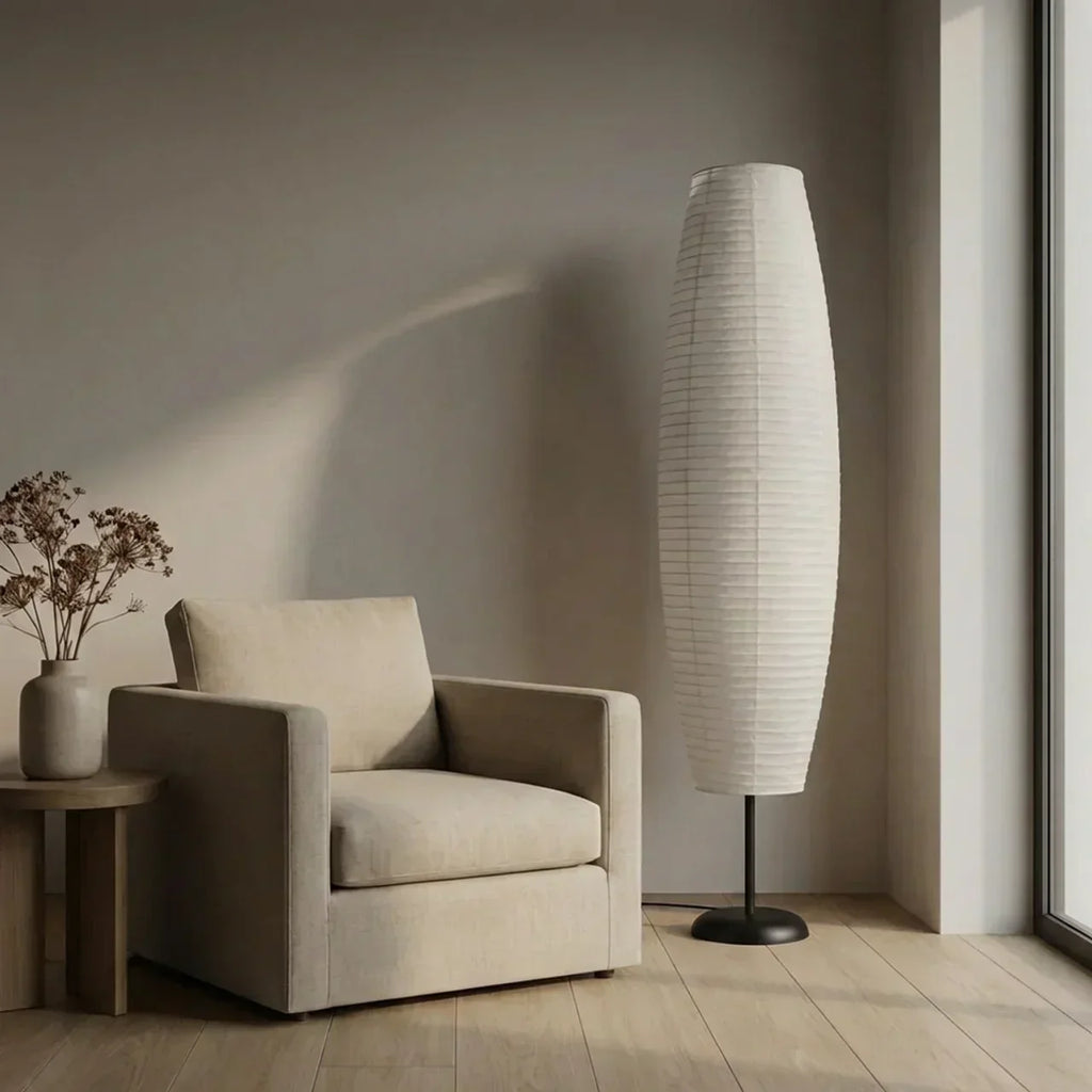Rice Paper Two Lights Column Lamp For Indoor Living Spaces And Modern Home Interiors