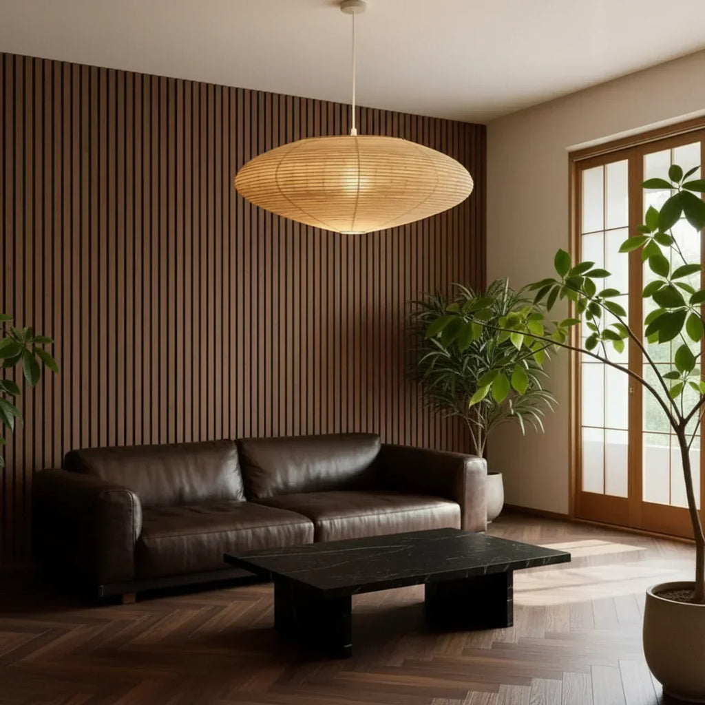 Rice Paper Pendant Light With Oval Shade For Indoor Ceiling Installations Ideal For Living Rooms And Hallways