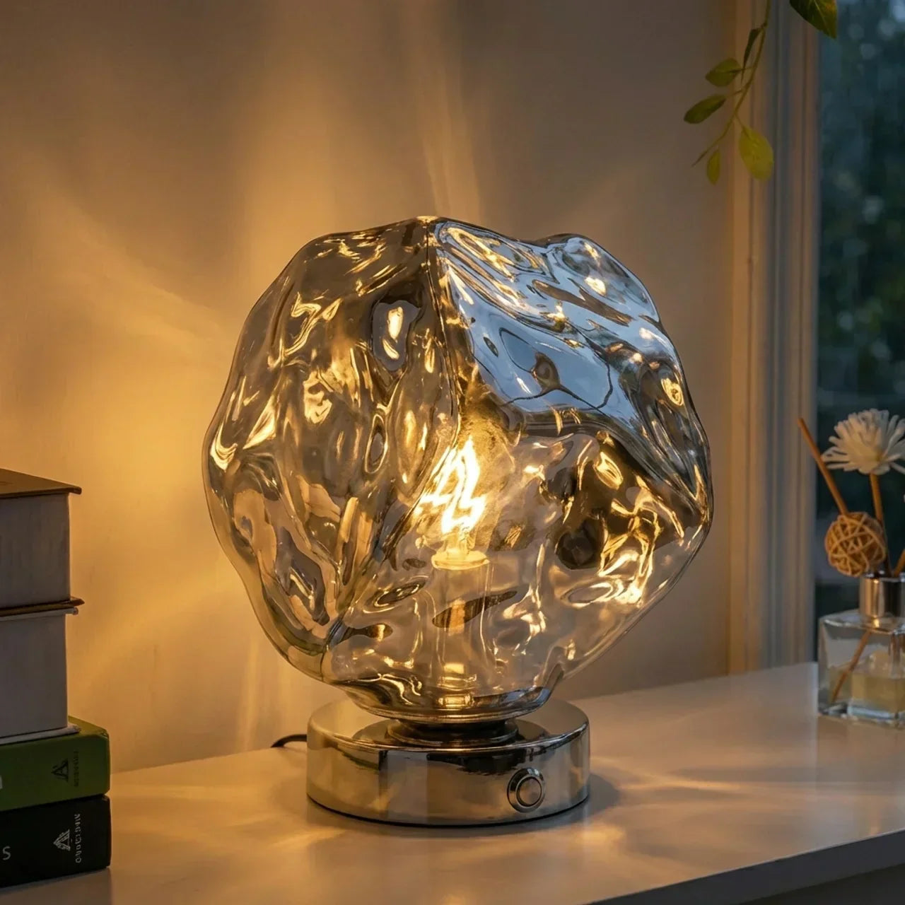 Molten Style Lava Glass Table Lamp With Sculptural Shade For Indoor Ambient Lighting And Contemporary Decor