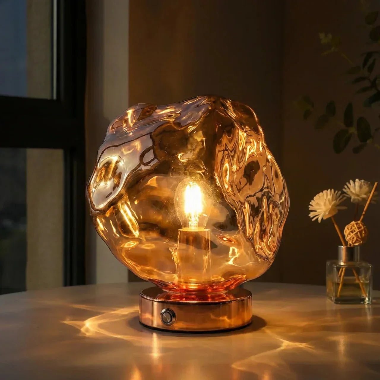 Molten Style Lava Glass Table Lamp With Sculptural Shade For Indoor Ambient Lighting And Contemporary Decor