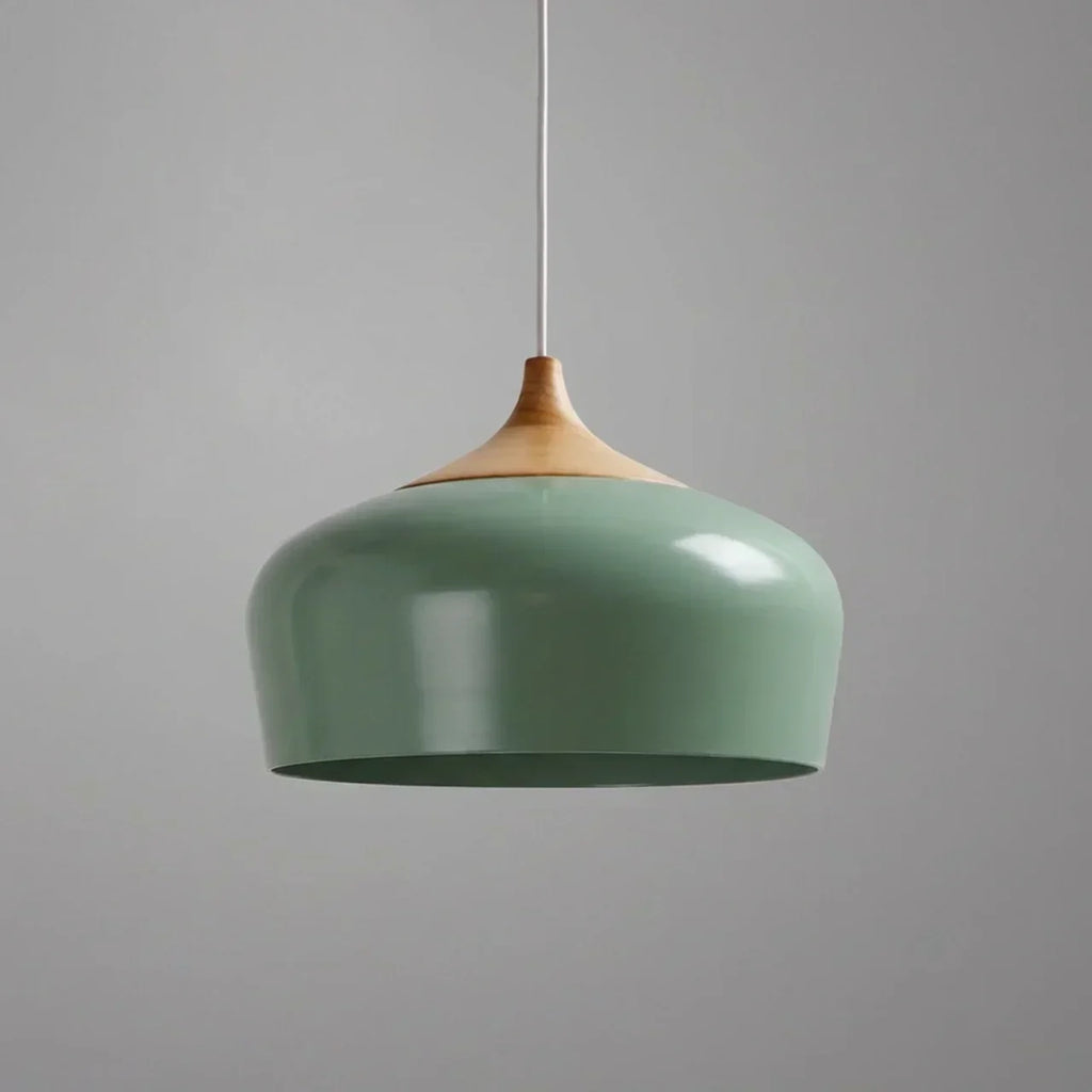 Geometric Sculptural Pendant Light With Metal Shade And Wood Accent For Modern Interiors