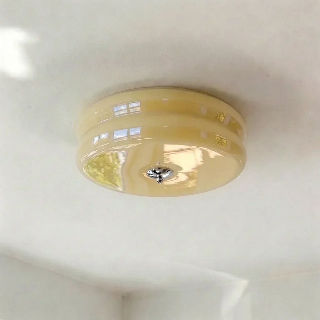 Art Deco Cream Glass Ceiling Light With Flush Mount And Integrated LED For Indoor Use