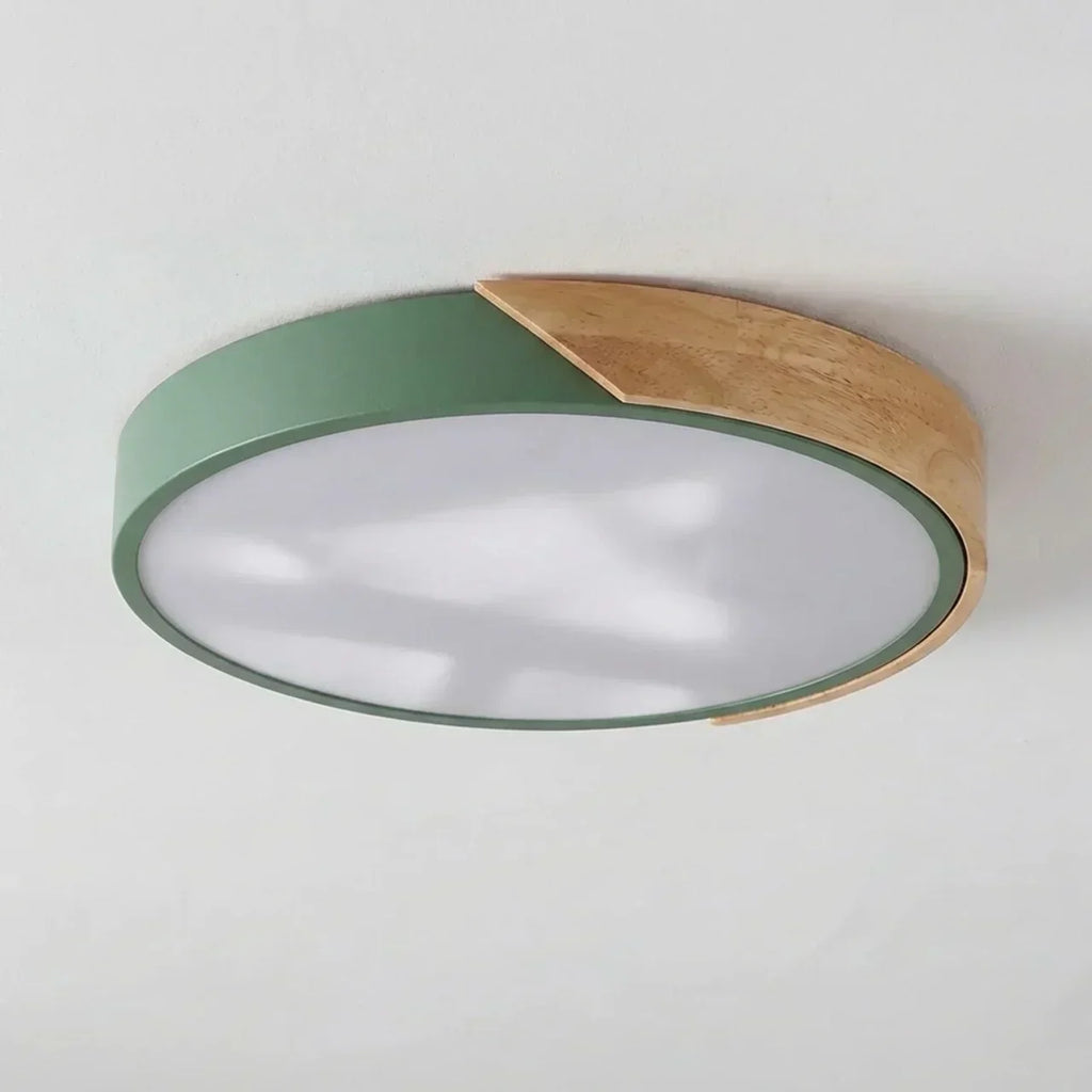 Round Wood Ceiling Light With LED Design And Flush Mount Style For Modern Indoor Living