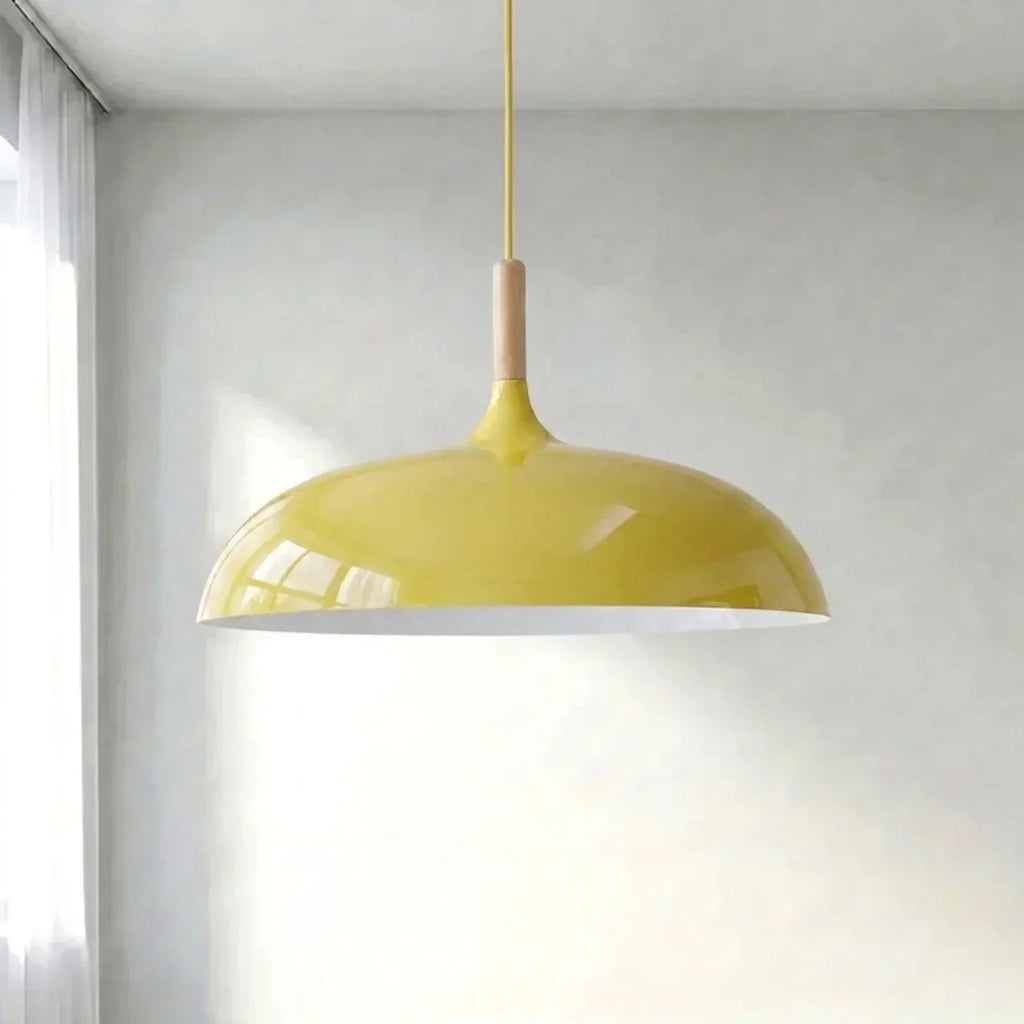 Geometric Sculptural Pendant Light With Metal Shade And Wood Accent For Modern Interiors