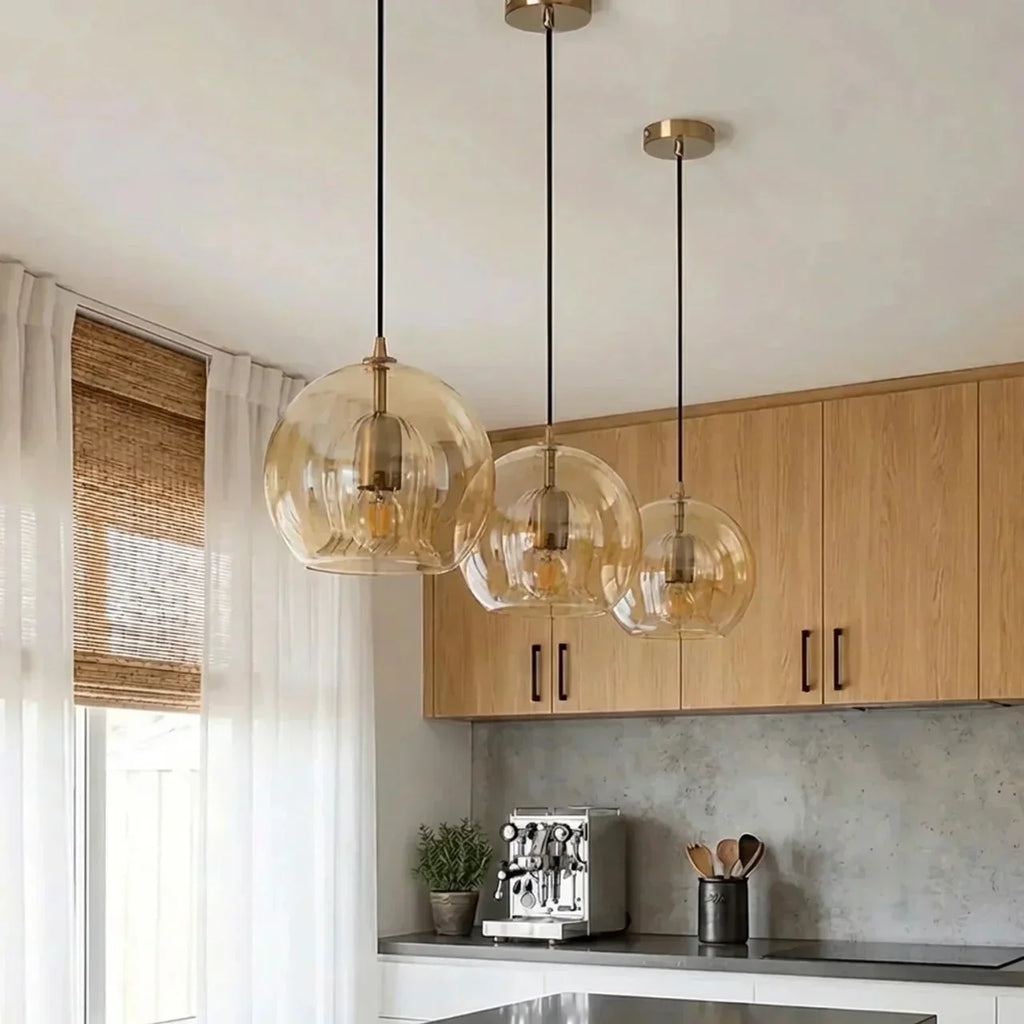 Rounded Glass Pendant Ceiling Light With Cable Suspension Available In Multiple Sizes