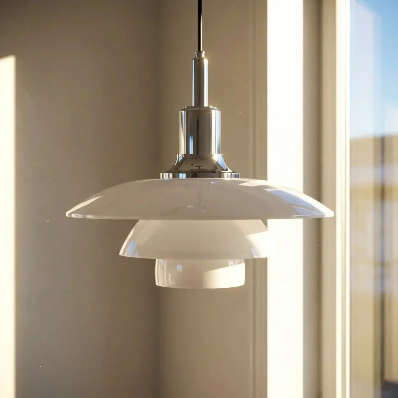 Danish Layered Pendant Light With Glass Shade For Soft Downward Illumination In Living Rooms