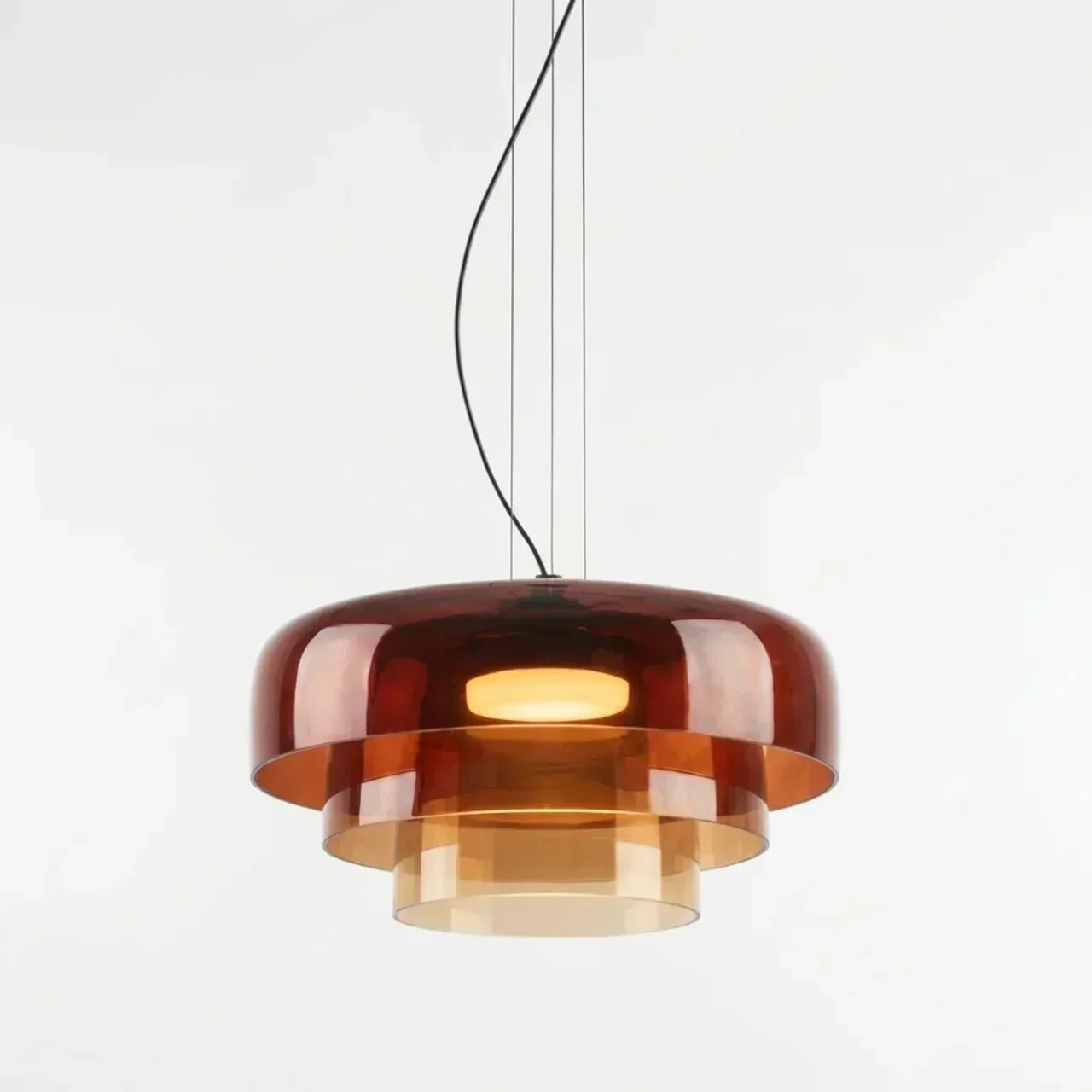 Bauhaus Style Glass Pendant Fixture With Layered Glass Elements For Modern Interiors