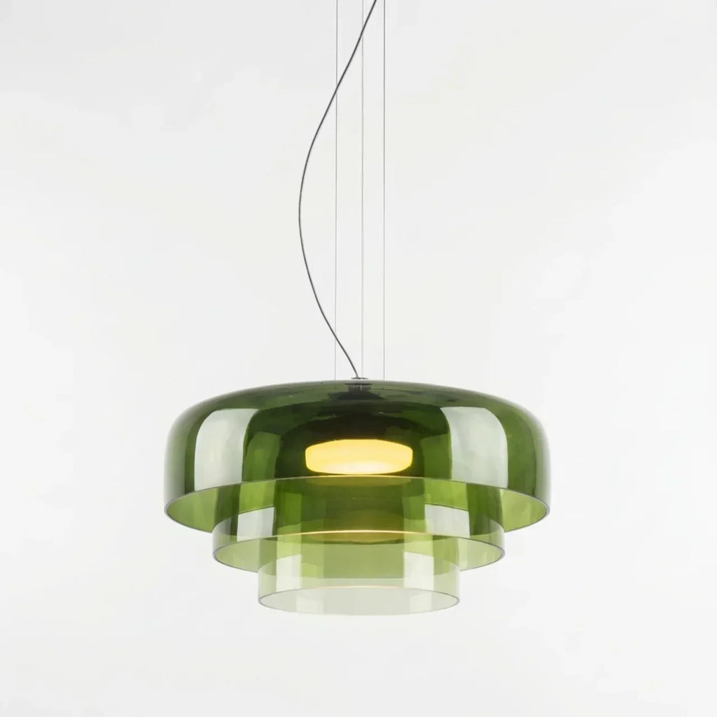 Bauhaus Style Glass Pendant Fixture With Layered Glass Elements For Modern Interiors