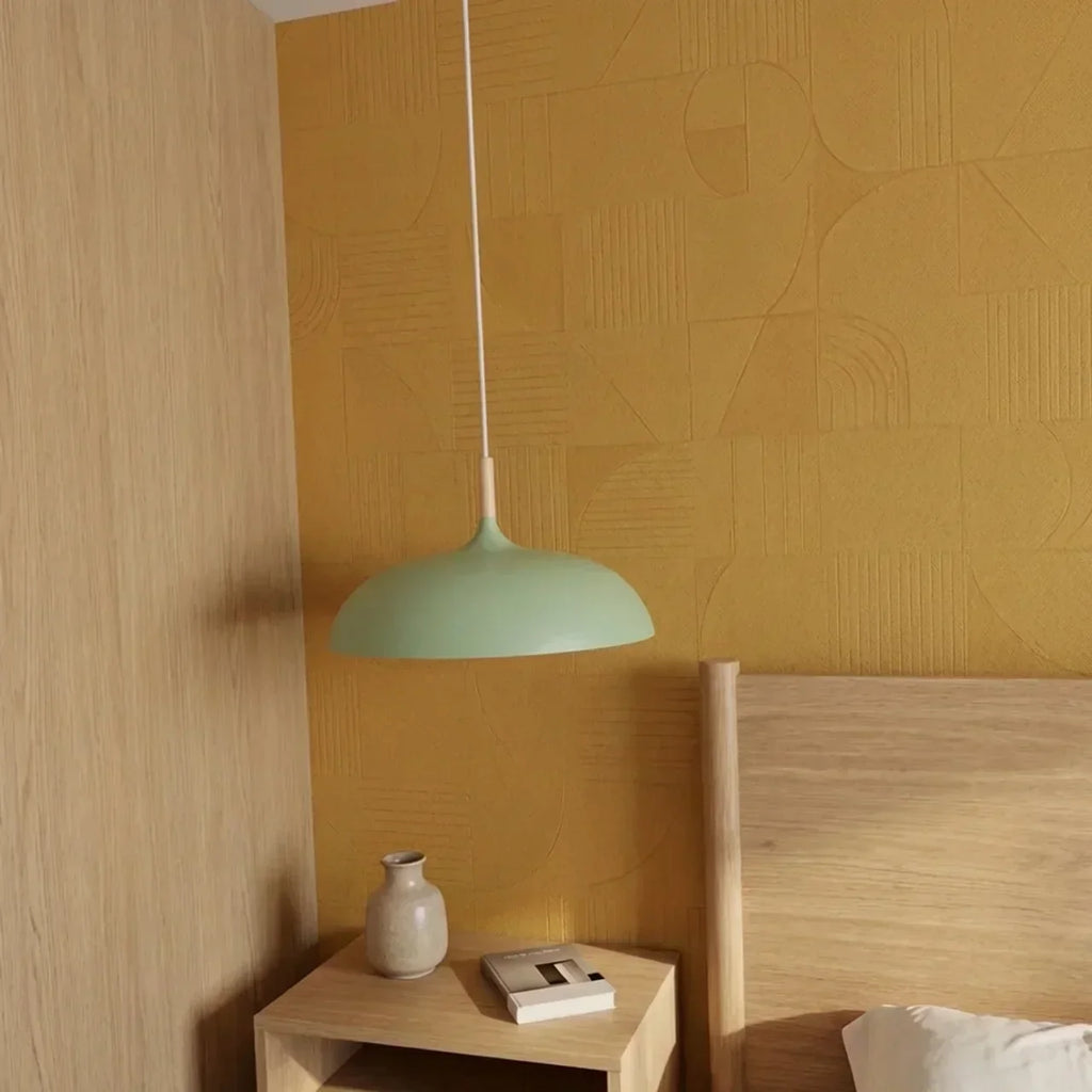 Geometric Sculptural Pendant Light With Metal Shade And Wood Accent For Modern Interiors