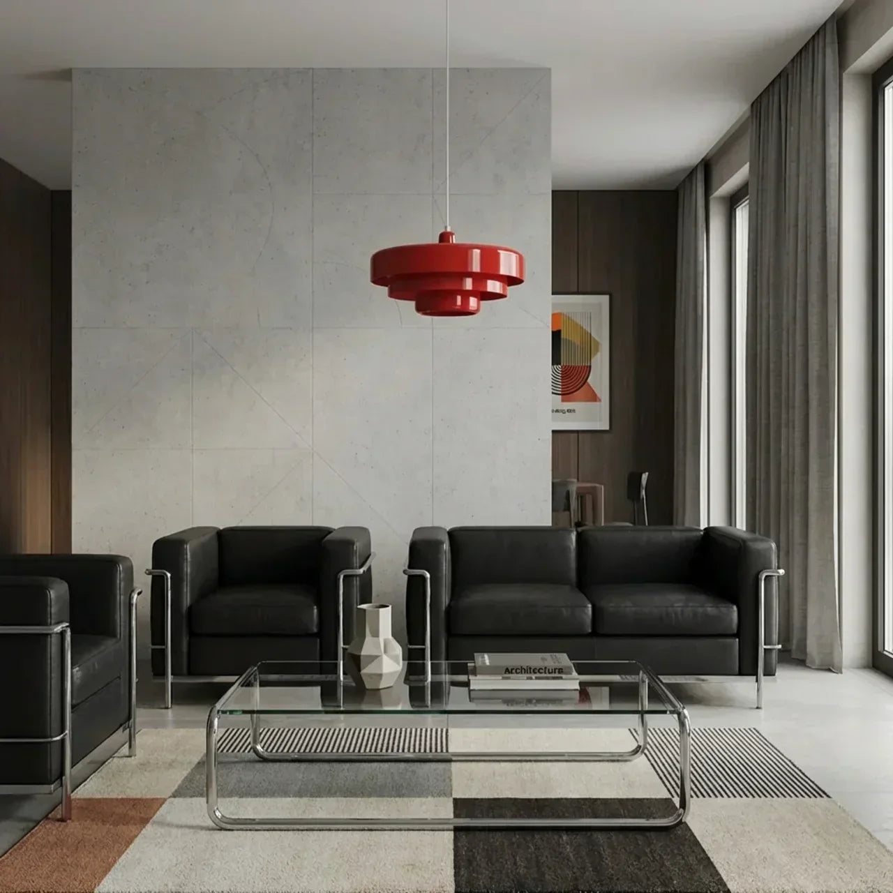 Bauhaus Style Pendant Light With Tiered Glass Elements For Ceiling Installations Diffused Ambient Lighting