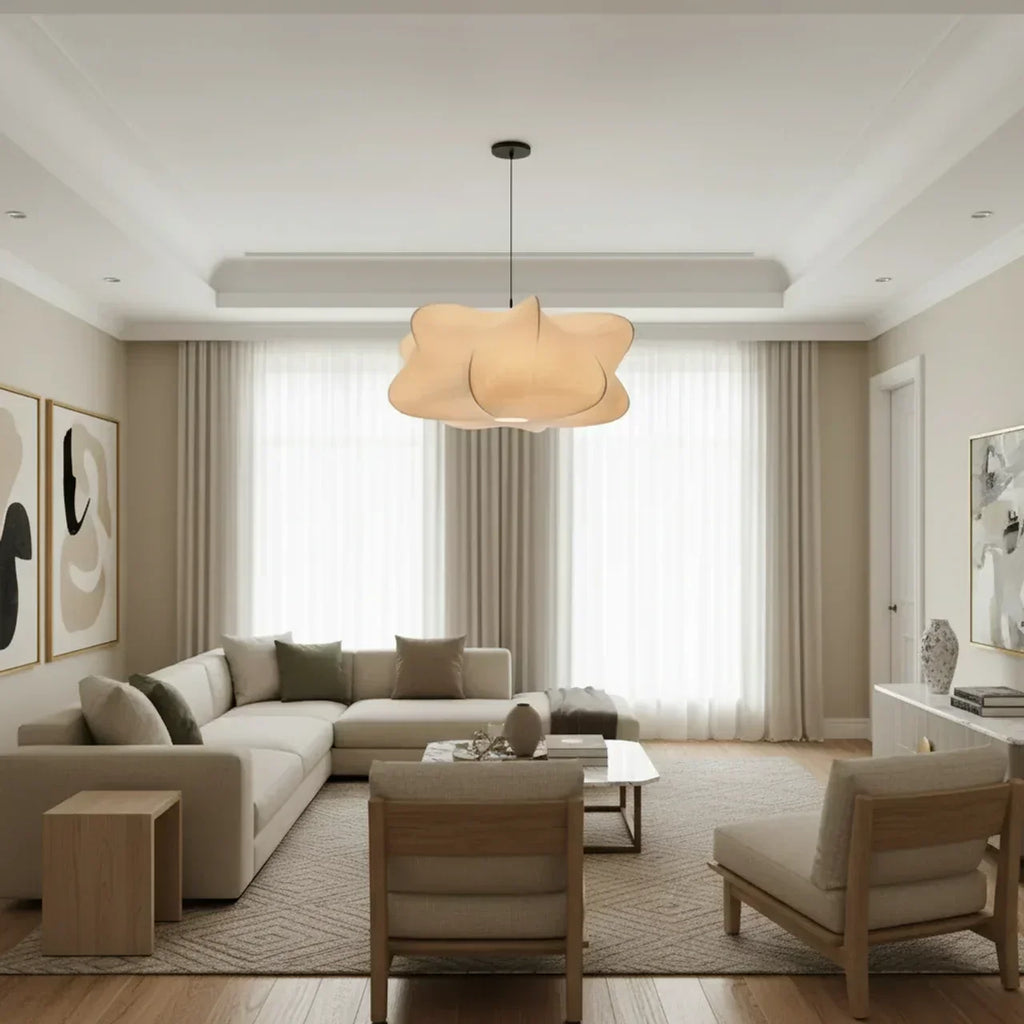 Mulberry Silk Ceiling Pendant Lamp With Sculptural Shade For Warm Indoor Ambience