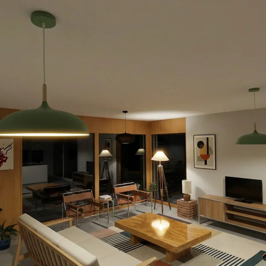 Geometric Sculptural Pendant Light With Metal Shade And Wood Accent For Modern Interiors