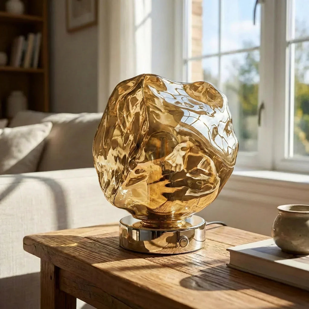 Molten Style Lava Glass Table Lamp With Sculptural Shade For Indoor Ambient Lighting And Contemporary Decor
