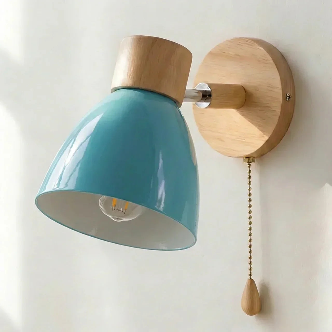 Wood and Metal Wall Sconce Light With Adjustable Shade for Indoor Living Rooms and Bedrooms
