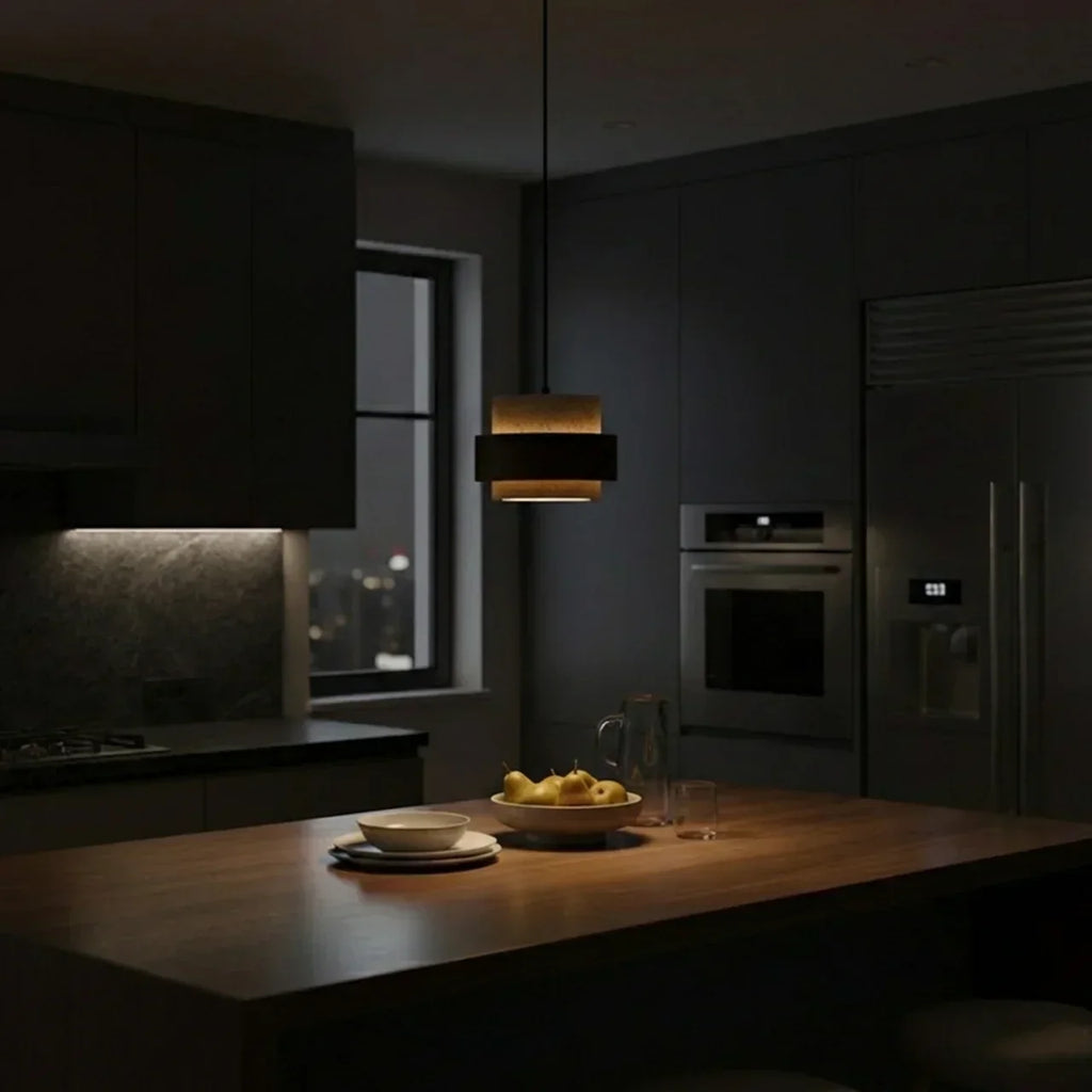 Pendant Light Made From Travertine With Walnut Wood Accent For Modern Interiors In Homes