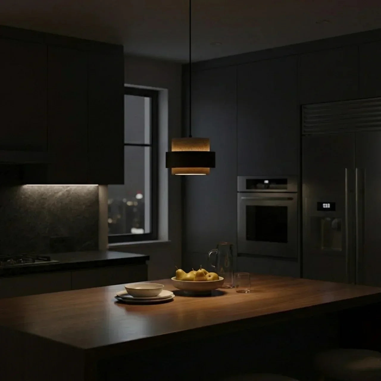 Pendant Light Made From Travertine With Walnut Wood Accent For Modern Interiors In Homes