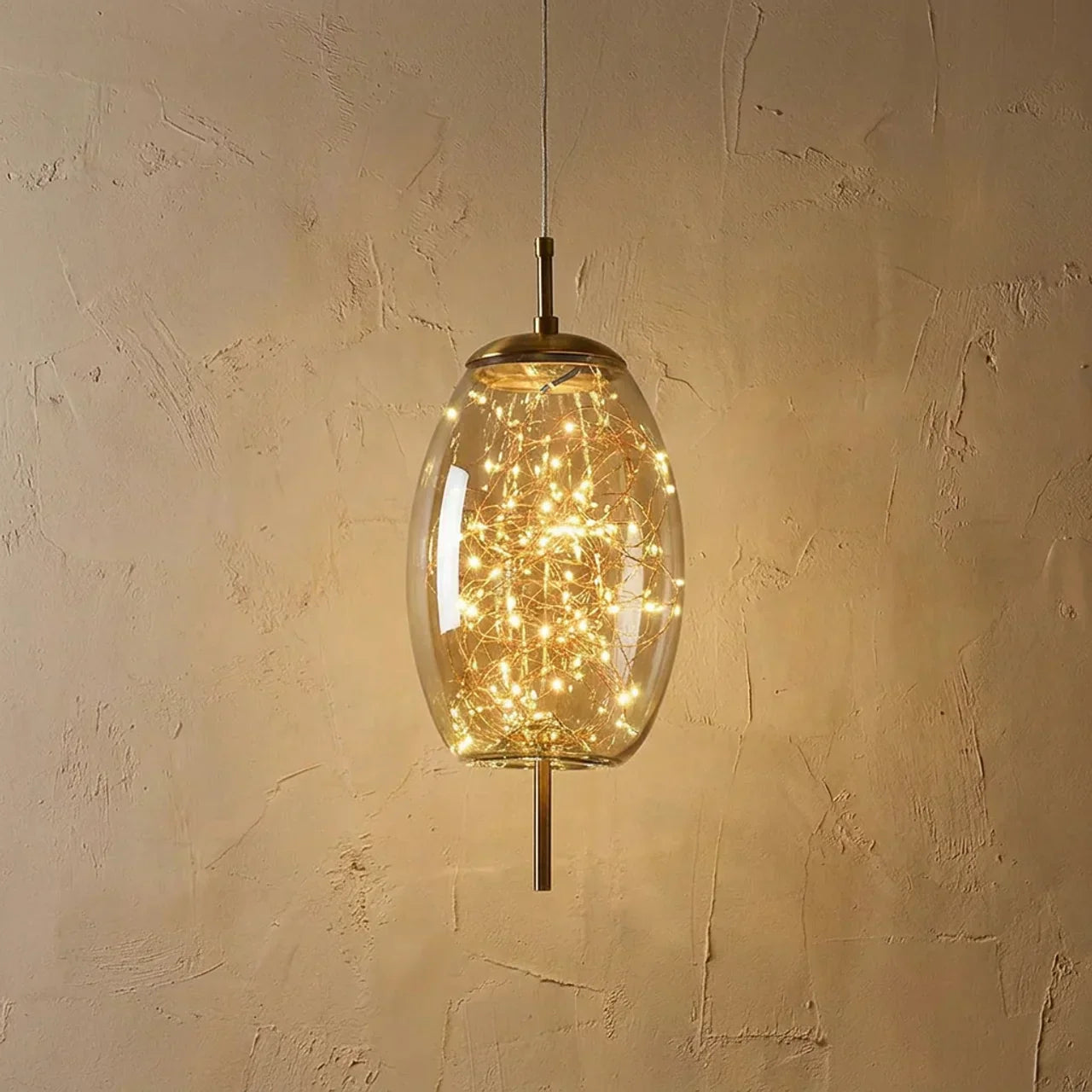 Ceiling Pendant Light With Glass Cylinder And Oval Shade For Ambient Illumination