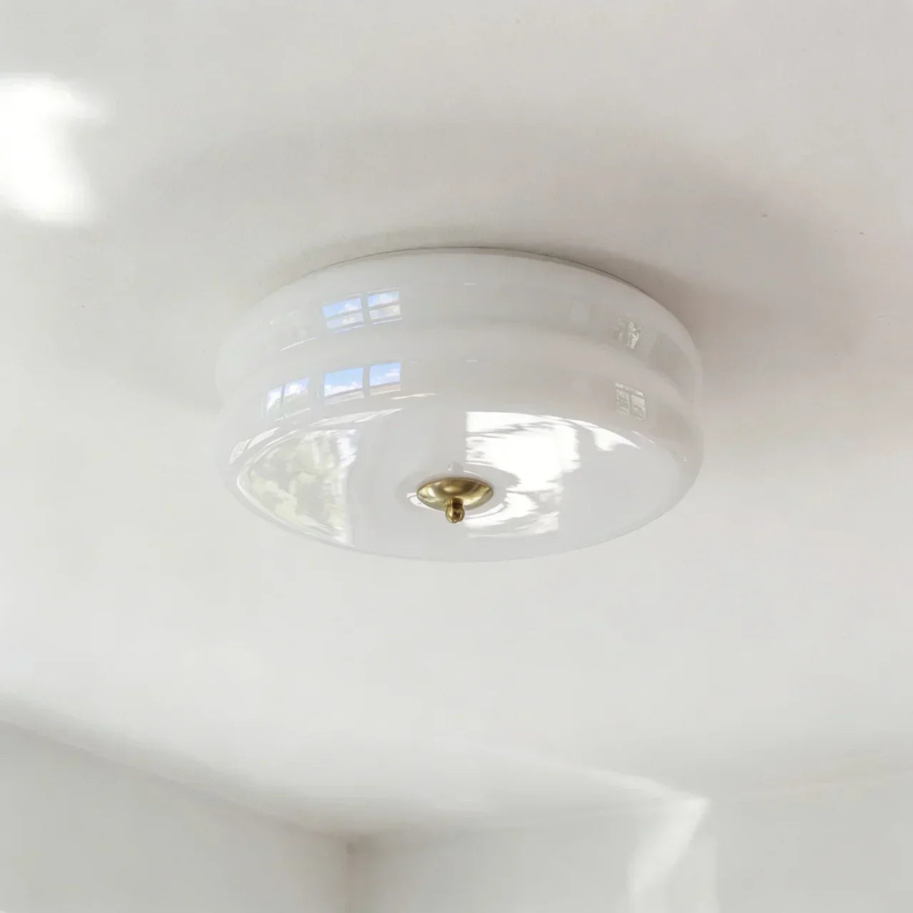 Art Deco Cream Glass Ceiling Light With Flush Mount And Integrated LED For Indoor Use