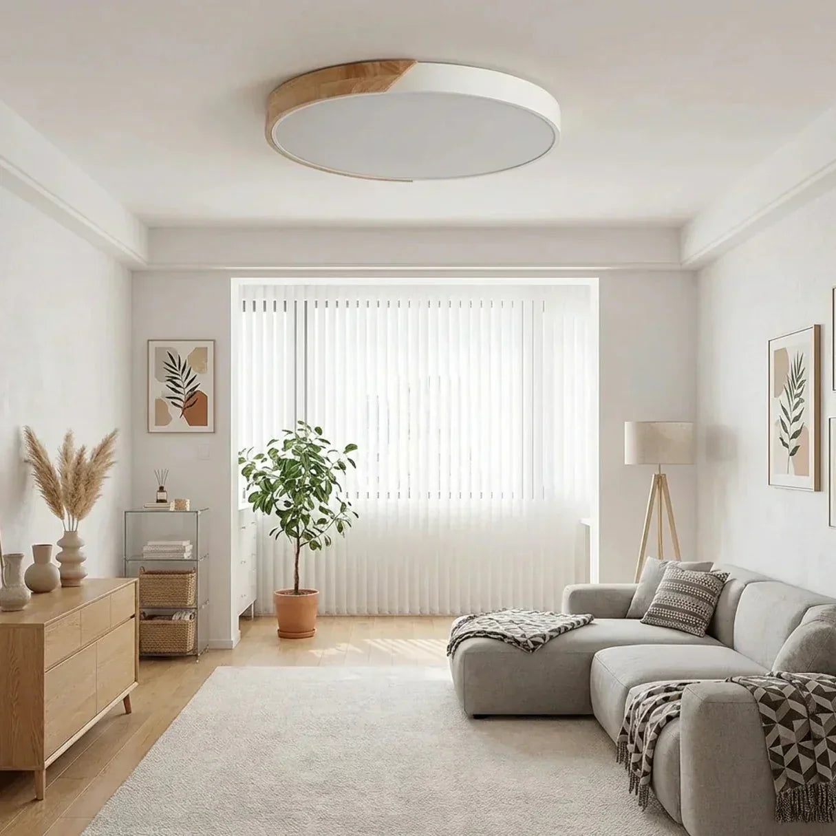 Round Wood Ceiling Light With LED Design And Flush Mount Style For Modern Indoor Living