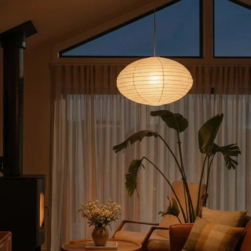 Rice Paper Ceiling Pendant Light With Oval Shade For Cozy Indoor Living Spaces Everyday Use