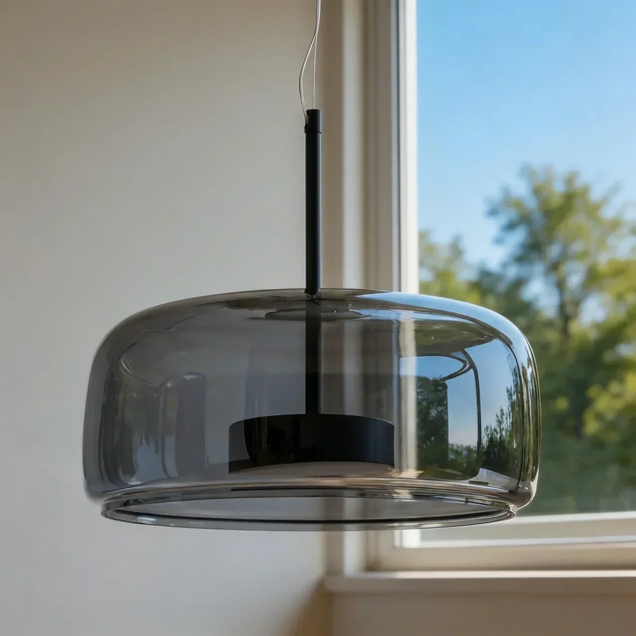 Modern Pendant Light With Smoked Glass Shade And Integrated LED For Ceiling Mount In Modern Homes And Offices