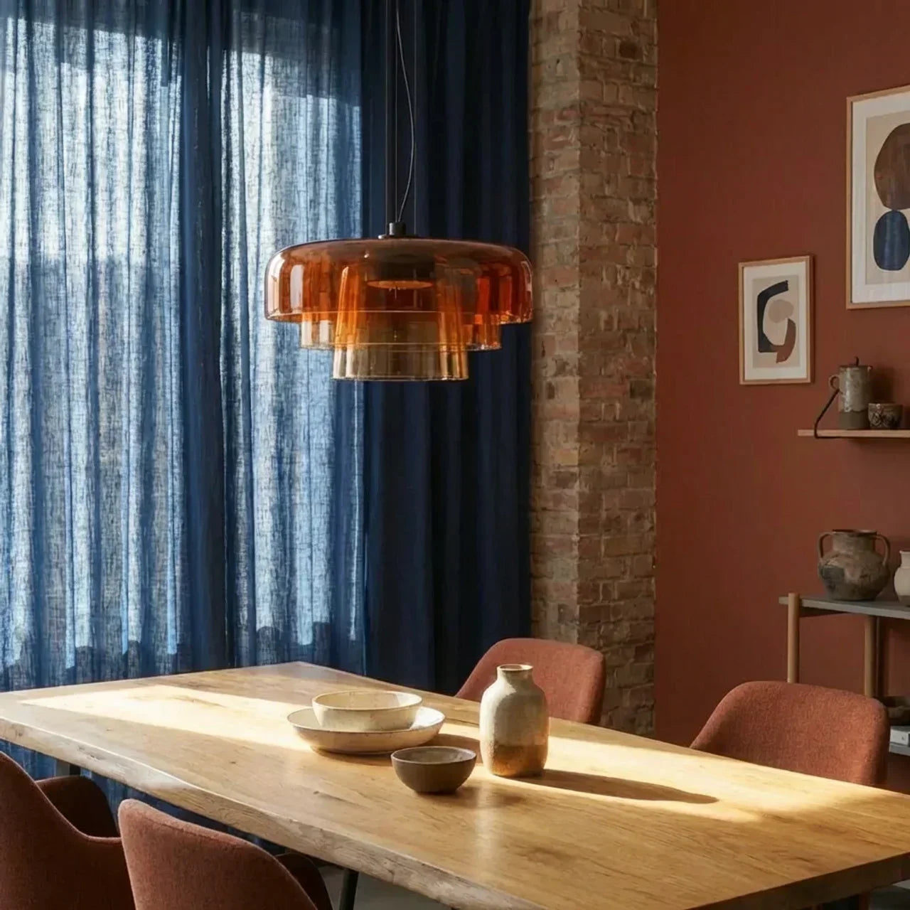 Bauhaus Style Glass Pendant Fixture With Layered Glass Elements For Modern Interiors