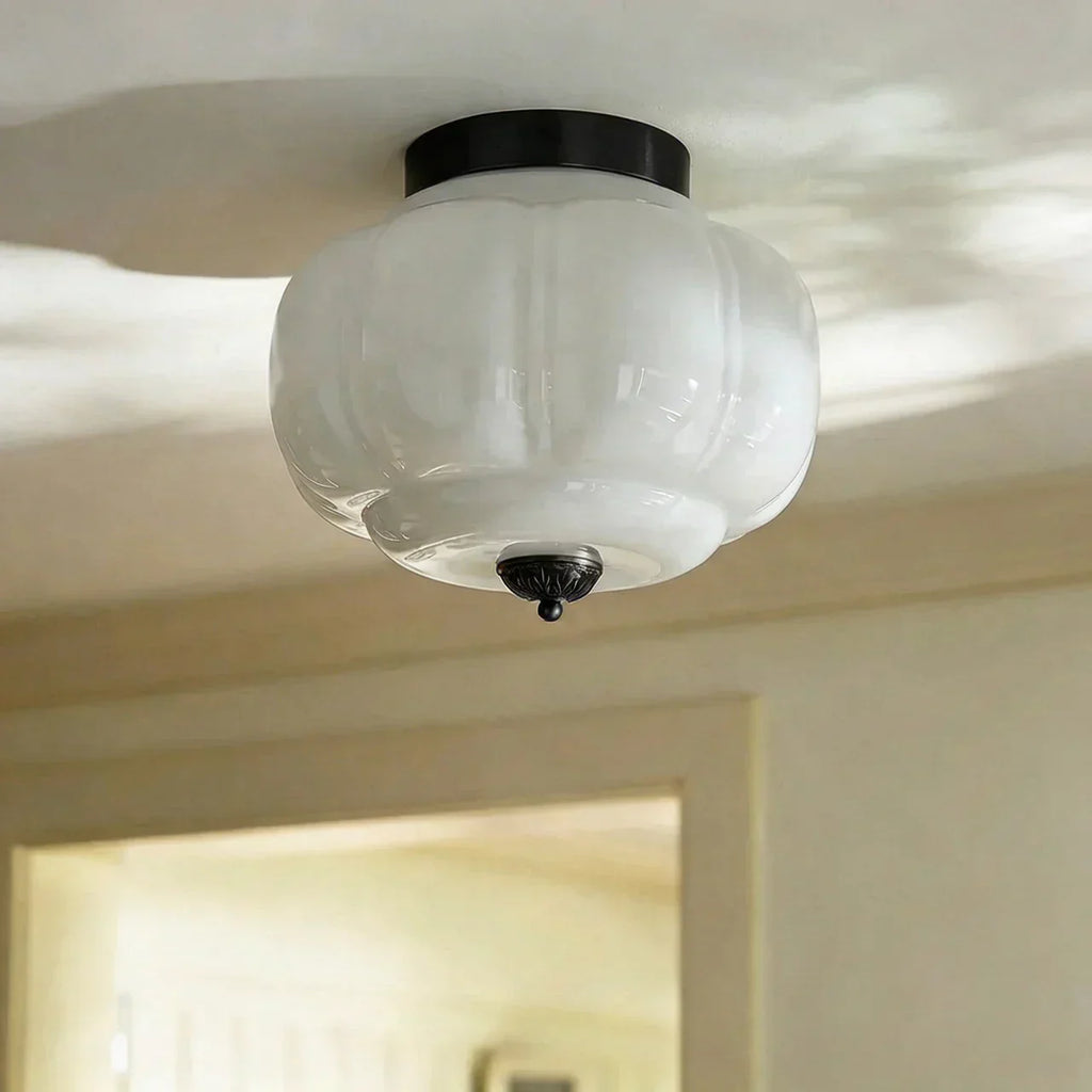 Timeless Milk Glass Ceiling Light With Semi-Flush Mount For Indoor Rooms And Hallways