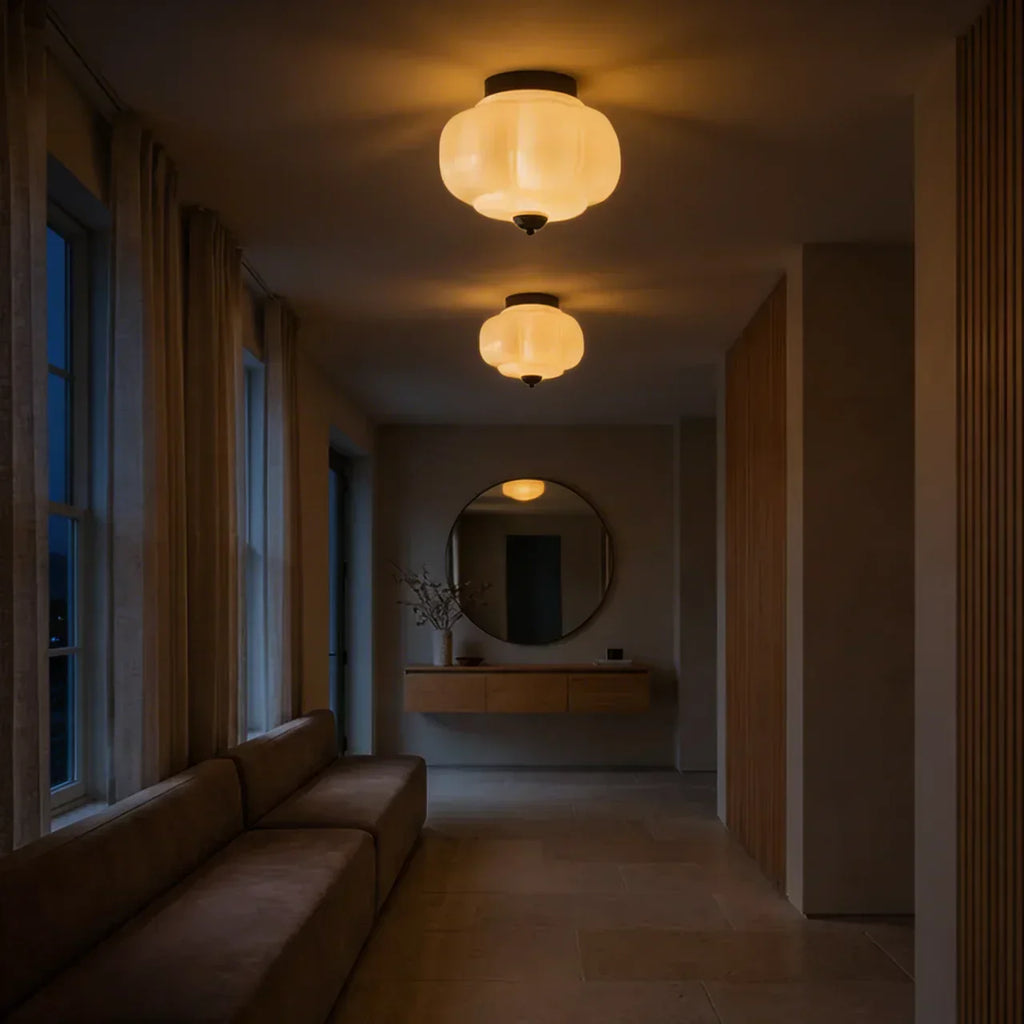 Timeless Milk Glass Ceiling Light With Semi-Flush Mount For Indoor Rooms And Hallways