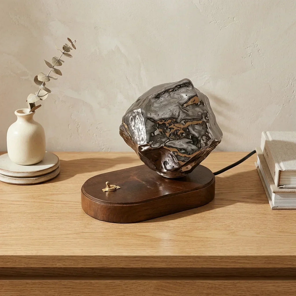 Table Lamp With Organic Glass Shade And Wooden Base For Indoor Ambient Living Areas