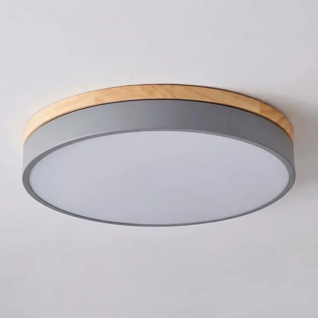 Ultra Slim Ceiling Light With Wood Accent Ring And Built In LED For Modern Indoor Spaces