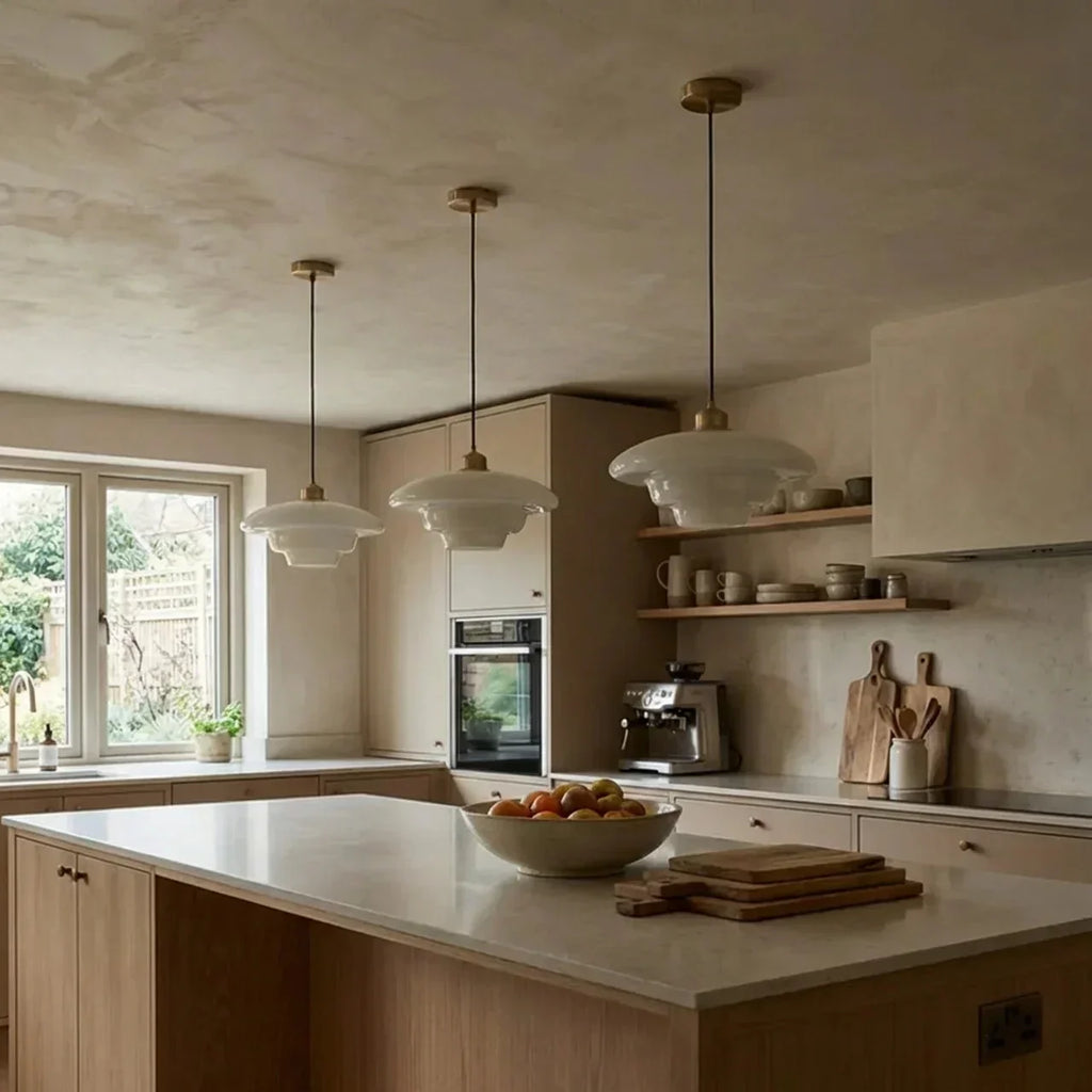 Antique Style Glass Pendant Ceiling Light With Brass Finish Suspension For Interiors