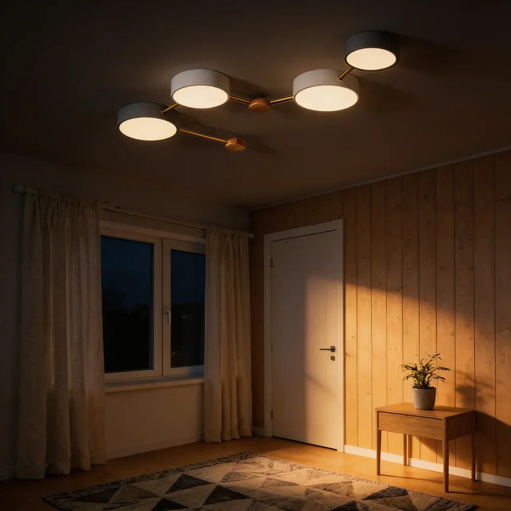Scandinavian Low Profile Flush Mount Light Ceiling With Solid Wood Accent And Iron Frame Integrated LED