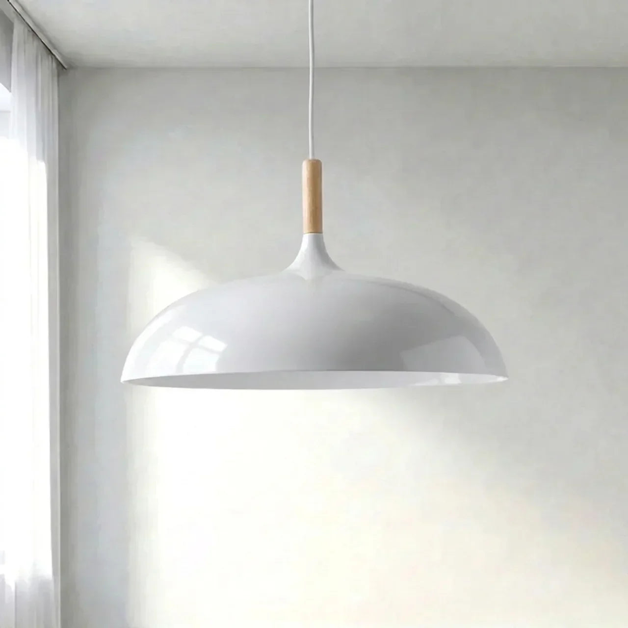Geometric Sculptural Pendant Light With Metal Shade And Wood Accent For Modern Interiors
