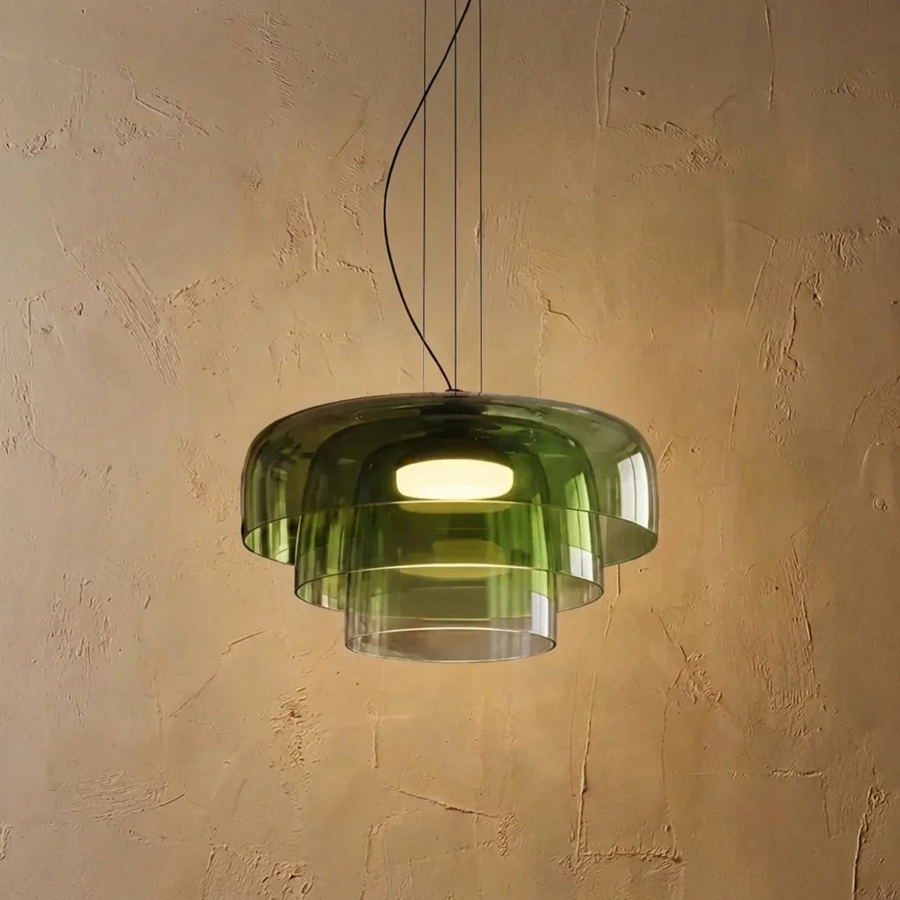 Bauhaus Style Glass Pendant Fixture With Layered Glass Elements For Modern Interiors