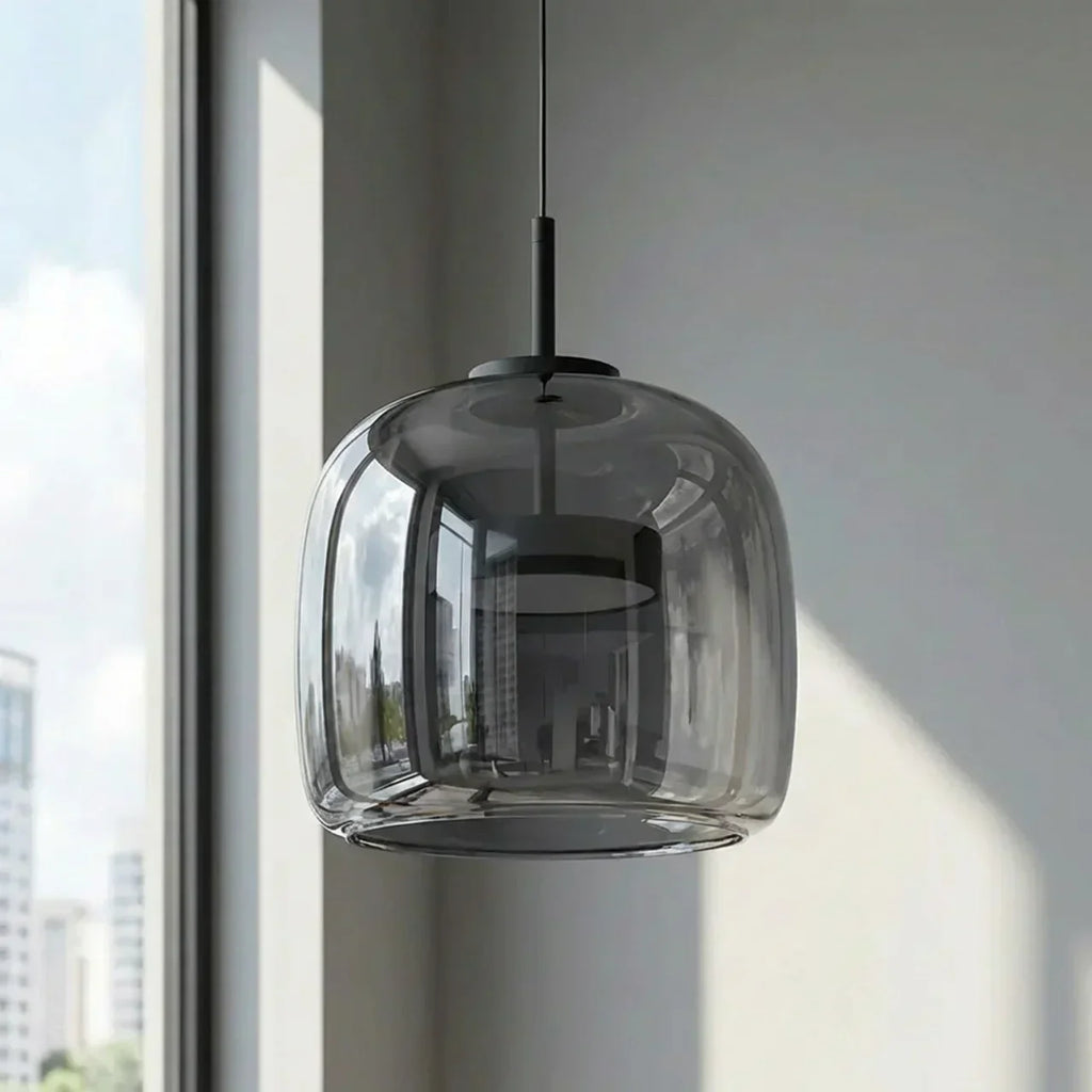 Modern Pendant Light With Smoked Glass Shade And Integrated LED For Ceiling Mount In Modern Homes And Offices