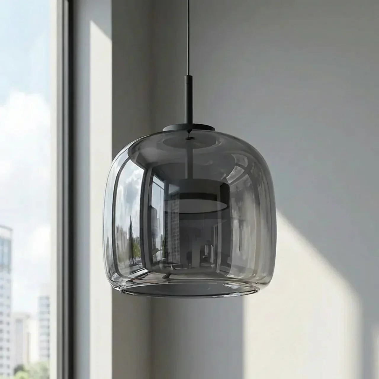 Modern Pendant Light With Smoked Glass Shade And Integrated LED For Ceiling Mount In Modern Homes And Offices