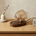 Table Lamp With Organic Glass Shade And Wooden Base For Indoor Ambient Living Areas