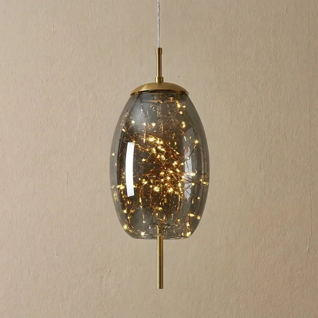Ceiling Pendant Light With Glass Cylinder And Oval Shade For Ambient Illumination