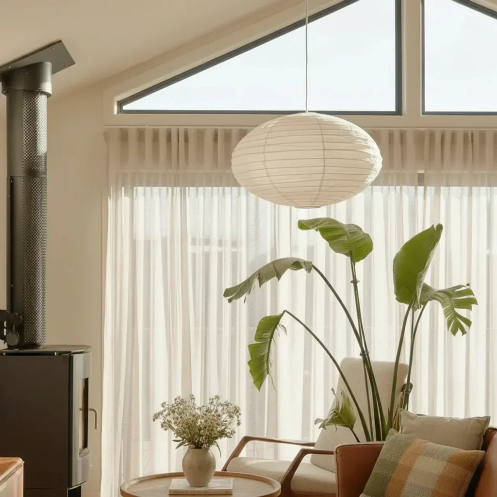 Rice Paper Ceiling Pendant Light With Oval Shade For Cozy Indoor Living Spaces Everyday Use