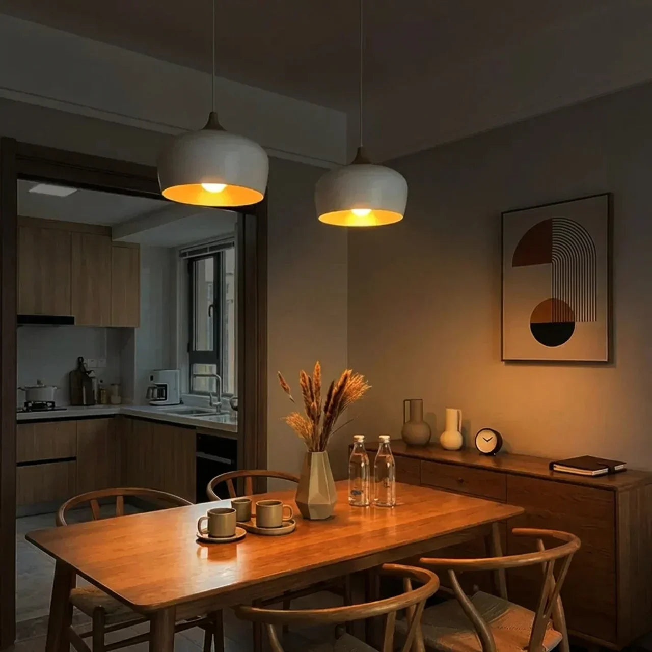 Geometric Sculptural Pendant Light With Metal Shade And Wood Accent For Modern Interiors